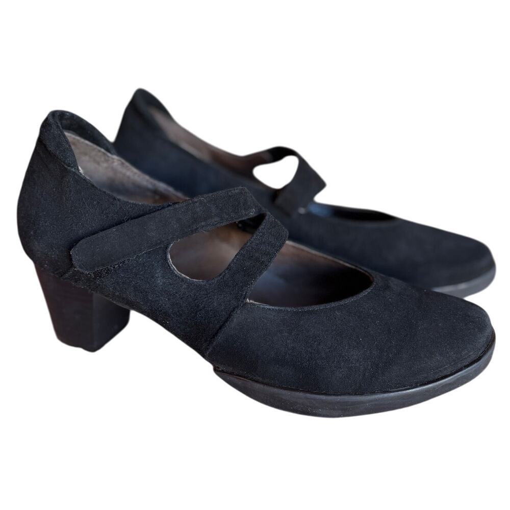 Wolky Black Suede Mid Heel Mary Jane Comfort Shoes size 39 US 8